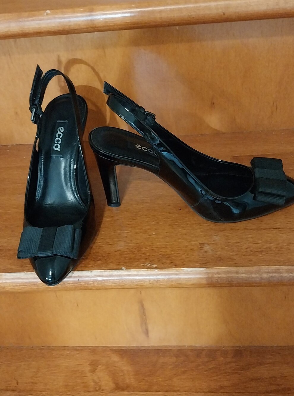 ECCO👠 New Black Pointed Slingback Pumps with Bow